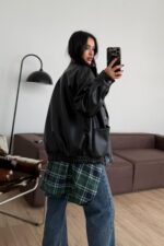 Hakim Yaka Bomber Deri Ceket Siyah - Görsel 3