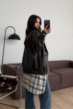 Hakim Yaka Bomber Deri Ceket Kahverengi - Görsel 3