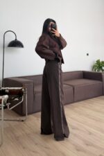 Yanları Fermuarlı Kahve Jean - Görsel 4