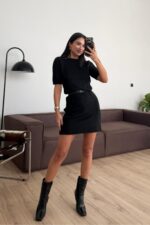 Kısa Kollu Triko Elbise Siyah