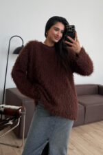 Sakallı Bisiklet Yaka Kazak Kahverengi