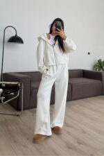 Hırkalı Modal Kumaş Eşofman Takım Ekru