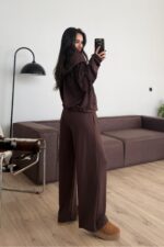 Hırkalı Modal Kumaş Eşofman Takım Kahverengi - Görsel 4