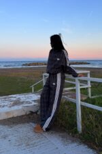 Ekose Desenli Yanları Şeritli Eşofman Takım Antrasit