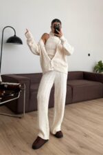 Saç Örgülü 3 Parça Triko Takım Bej - Görsel 2