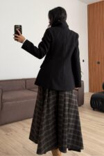 Cep Detaylı Belden oturtmalı Kaşe Ceket Siyah - Görsel 3