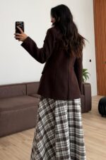 Cep Detaylı Belden oturtmalı Kaşe Ceket Kahverengi - Görsel 3