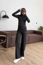 Dalgıç Kumaş Fermuarlı Eşofman Takım Siyah