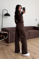 Dalgıç Kumaş Fermuarlı Eşofman Takım Kahverengi - Görsel 3