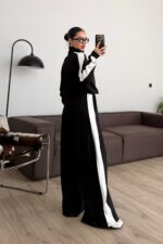 Yakası Fermuarlı Şeritli Modal Takım Siyah - Görsel 4