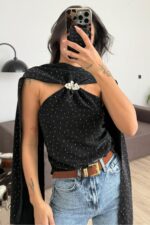 Tokalı Straplez Taşlı Bluz Siyah - Görsel 2