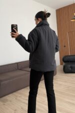 Yandan Bağlamalı Şişme Mont Siyah - Görsel 3