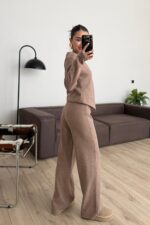 Gold Düğmeli Triko Takım Vizon - Görsel 3