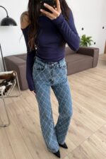 Baklava Taşlı Straight Mavi Jean - Görsel 2