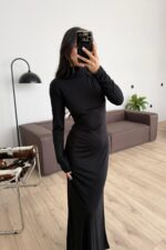 Balıkçı Yaka Vücudu Saran Elbise Siyah - Görsel 2