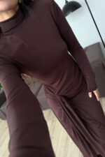 Vatkalı Drapeli Uzun Elbise Kahverengi - Görsel 3