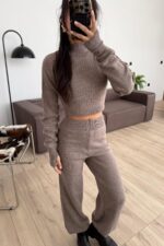 Balıkçı Yaka Triko Crop Takım Vizon - Görsel 2