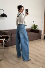 Verev Dikişli Geniş Paça Mavi Jean - Görsel 4