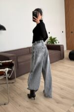 Verev Dikişli Geniş Paça Antrasit Jean - Görsel 4