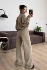 Yarasa Kollu Balıkçı Yaka Triko Takım Açık Haki - Görsel 4