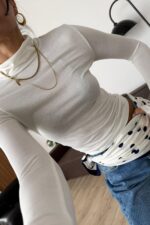 Balıkçı Yaka Uzun Kollu Bluz Ekru - Görsel 2