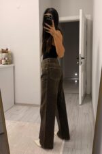 Işıltılı Wide Leg Kahve Eskitme Jean - Görsel 4