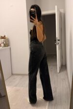 Işıltılı Wide Leg Siyah Eskitme Jean - Görsel 4