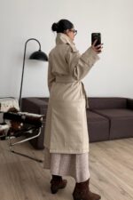 Kuşaklı Deri Trenç Bej - Görsel 3