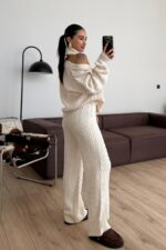 Saç Örgülü 3 Parça Triko Takım Bej - Görsel 5