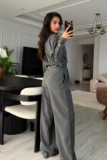 Manşet Kol Yakası Şallı Gömlek Takım Antrasit - Görsel 5