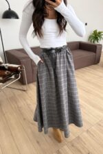 Beli Lastikli Ekose Etek Füme - Görsel 2