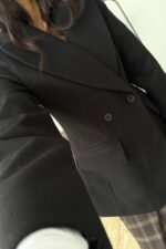 Cep Detaylı Belden oturtmalı Kaşe Ceket Siyah - Görsel 2