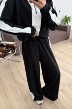 Yakası Fermuarlı Şeritli Modal Takım Siyah - Görsel 3