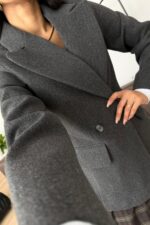 Cep Detaylı Belden oturtmalı Kaşe Ceket Antrasit - Görsel 2