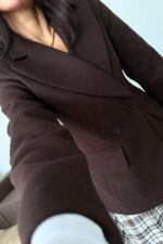 Cep Detaylı Belden oturtmalı Kaşe Ceket Kahverengi - Görsel 2