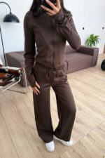 Dalgıç Kumaş Fermuarlı Eşofman Takım Kahverengi - Görsel 2