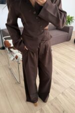 Tasarım Ceket Pantolon Takım Kahverengi - Görsel 4