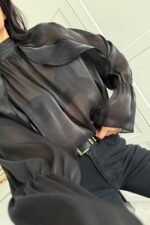 Transparan Tül Bluz Siyah - Görsel 3