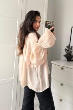 Transparan Tül Bluz Bordo - Görsel 4