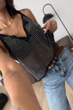 Taşlı Tül Bluz Siyah - Görsel 3