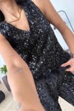 Otrişli Pullu Bluz Siyah - Görsel 2