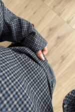 Geniş Kollu Ekose Bluz Lacivert - Görsel 3