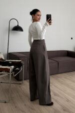 Yüksek Bel Kalın Kumaşlı Pantolon Vizon - Görsel 4