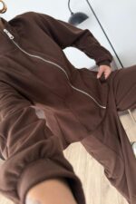 Dikiş Detaylı Fitilli Eşofman Takım Kahverengi - Görsel 3