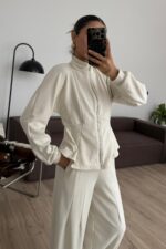 Dikiş Detaylı Fitilli Eşofman Takım Ekru - Görsel 2