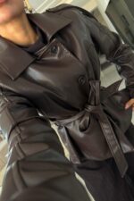 St Beli Kemerli Yumuşak Deri Ceket Acı Kahve - Görsel 3