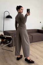 Fitilli Verev Kesim Triko Takım Vizon - Görsel 4