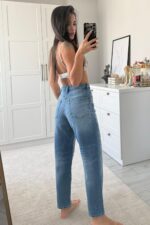 Beli Detaylı Orta Mavi Mom Jean - Görsel 4