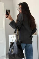 Yakası Kürklü Blazer Ceket Antrasit - Görsel 4