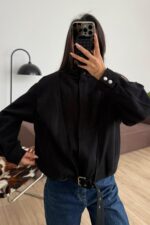 Kemer Detaylı Fitilli Dik Yakalı Bomber Ceket Siyah - Görsel 2